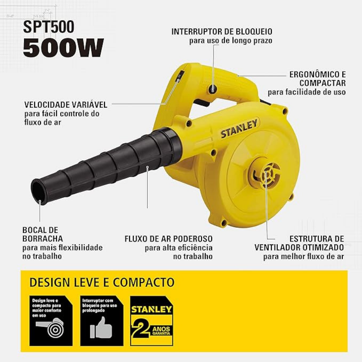 Design sem nome (83) Soprador de Ar Elétrico 500W 220V SPT500 Stanley - Versatilidade e Potência para Limpeza Eficiente - Imagem 7