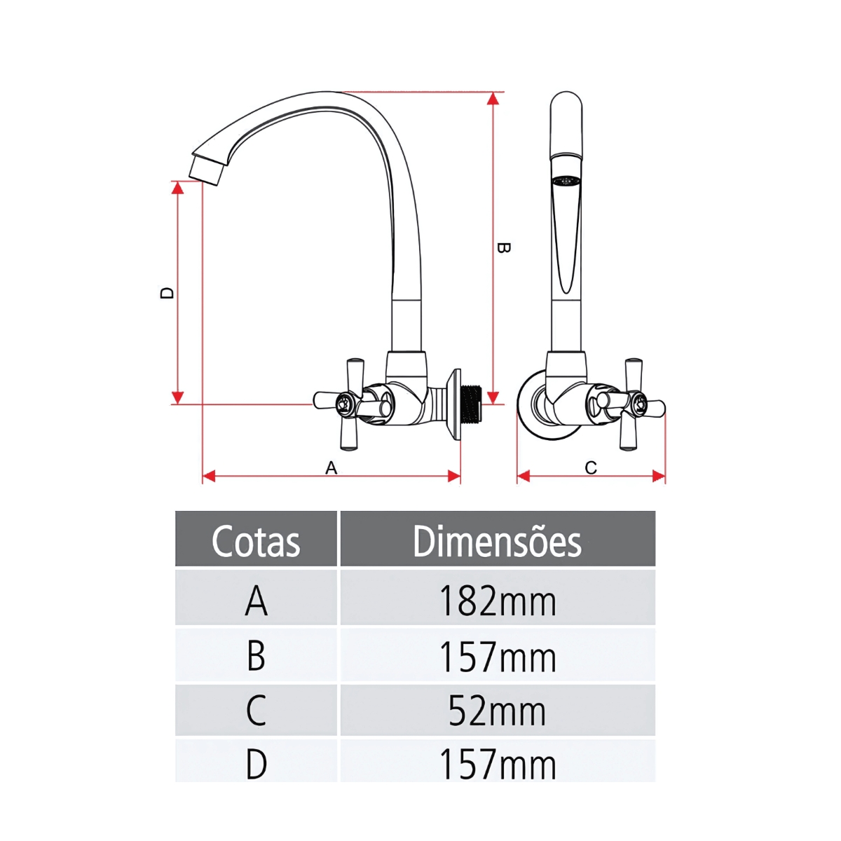 dvgfvf Torneira Tigre Cross Parede Bica Móvel Vermelha - Imagem 5